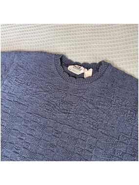 Vtg Northern Reflections Parkhurst Basketweave Sweater Womens Large Blue Scallop